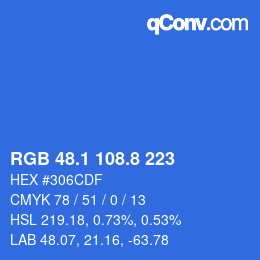 カラーコード: RGB 48.1 108.8 223 | qconv.com
