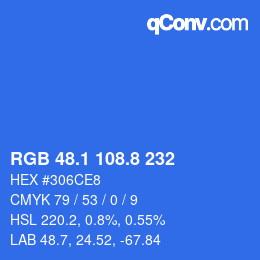 カラーコード: RGB 48.1 108.8 232 | qconv.com