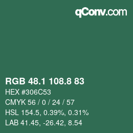 カラーコード: RGB 48.1 108.8 83 | qconv.com