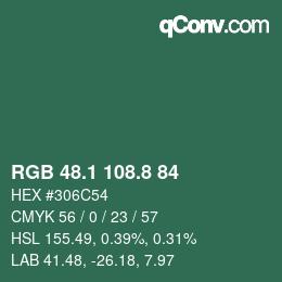 カラーコード: RGB 48.1 108.8 84 | qconv.com