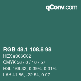 カラーコード: RGB 48.1 108.8 98 | qconv.com