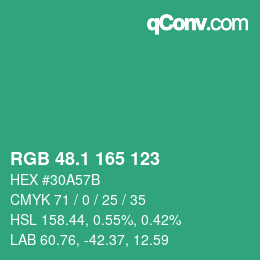 カラーコード: RGB 48.1 165 123 | qconv.com