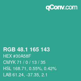 カラーコード: RGB 48.1 165 143 | qconv.com