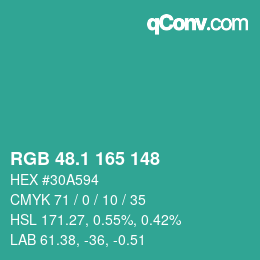カラーコード: RGB 48.1 165 148 | qconv.com