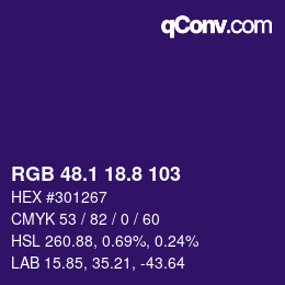カラーコード: RGB 48.1 18.8 103 | qconv.com
