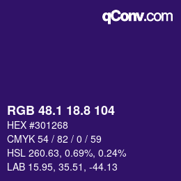 カラーコード: RGB 48.1 18.8 104 | qconv.com