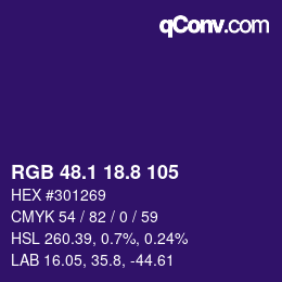 カラーコード: RGB 48.1 18.8 105 | qconv.com