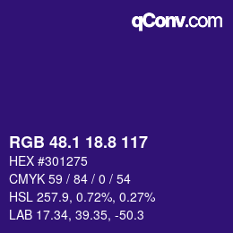 カラーコード: RGB 48.1 18.8 117 | qconv.com