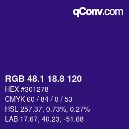 カラーコード: RGB 48.1 18.8 120 | qconv.com