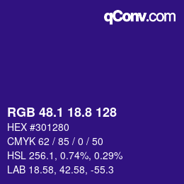 カラーコード: RGB 48.1 18.8 128 | qconv.com