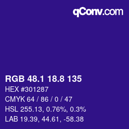 カラーコード: RGB 48.1 18.8 135 | qconv.com