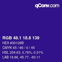 カラーコード: RGB 48.1 18.8 139 | qconv.com