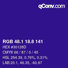 カラーコード: RGB 48.1 18.8 141 | qconv.com