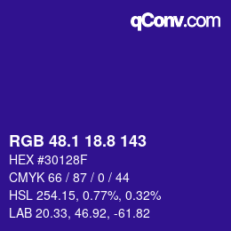 カラーコード: RGB 48.1 18.8 143 | qconv.com