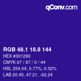 カラーコード: RGB 48.1 18.8 144 | qconv.com