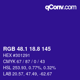 カラーコード: RGB 48.1 18.8 145 | qconv.com
