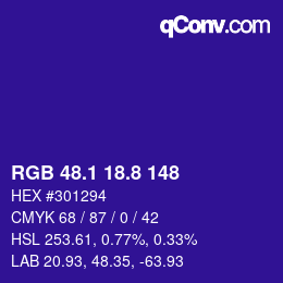 カラーコード: RGB 48.1 18.8 148 | qconv.com
