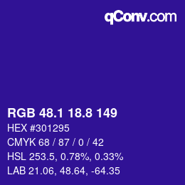 カラーコード: RGB 48.1 18.8 149 | qconv.com