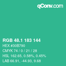カラーコード: RGB 48.1 183 144 | qconv.com