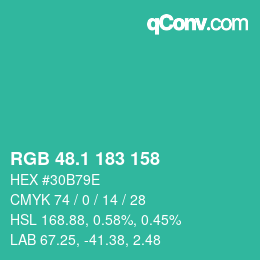 カラーコード: RGB 48.1 183 158 | qconv.com