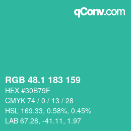 カラーコード: RGB 48.1 183 159 | qconv.com