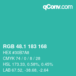 カラーコード: RGB 48.1 183 168 | qconv.com