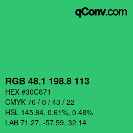 カラーコード: RGB 48.1 198.8 113 | qconv.com