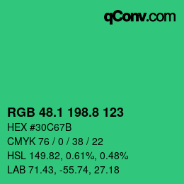カラーコード: RGB 48.1 198.8 123 | qconv.com