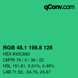 カラーコード: RGB 48.1 198.8 128 | qconv.com