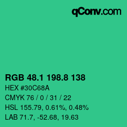 カラーコード: RGB 48.1 198.8 138 | qconv.com
