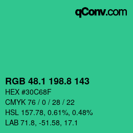 カラーコード: RGB 48.1 198.8 143 | qconv.com