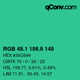 カラーコード: RGB 48.1 198.8 148 | qconv.com