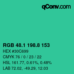 カラーコード: RGB 48.1 198.8 153 | qconv.com
