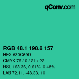 カラーコード: RGB 48.1 198.8 157 | qconv.com