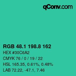 カラーコード: RGB 48.1 198.8 162 | qconv.com