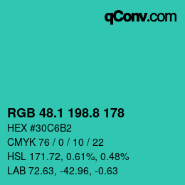 カラーコード: RGB 48.1 198.8 178 | qconv.com