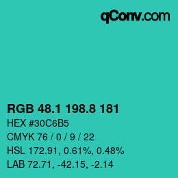 カラーコード: RGB 48.1 198.8 181 | qconv.com