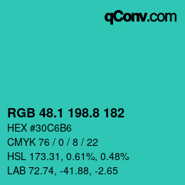 カラーコード: RGB 48.1 198.8 182 | qconv.com