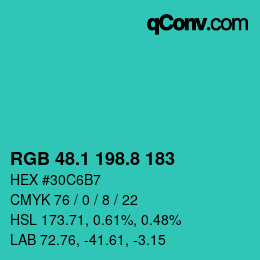 カラーコード: RGB 48.1 198.8 183 | qconv.com