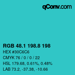 Color code: RGB 48.1 198.8 198 | qconv.com