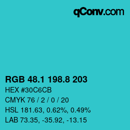 カラーコード: RGB 48.1 198.8 203 | qconv.com