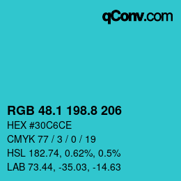 カラーコード: RGB 48.1 198.8 206 | qconv.com
