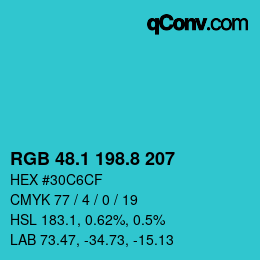 カラーコード: RGB 48.1 198.8 207 | qconv.com