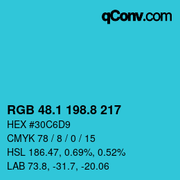 Color code: RGB 48.1 198.8 217 | qconv.com