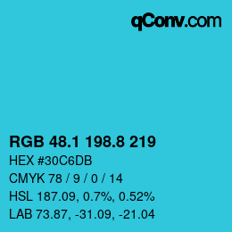 カラーコード: RGB 48.1 198.8 219 | qconv.com