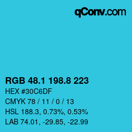 カラーコード: RGB 48.1 198.8 223 | qconv.com