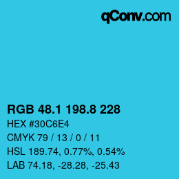 カラーコード: RGB 48.1 198.8 228 | qconv.com
