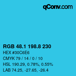 カラーコード: RGB 48.1 198.8 230 | qconv.com