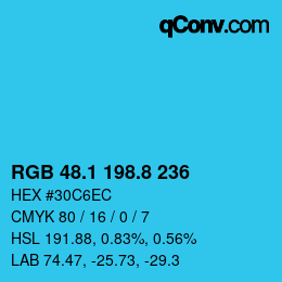 Color code: RGB 48.1 198.8 236 | qconv.com