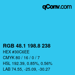 カラーコード: RGB 48.1 198.8 238 | qconv.com